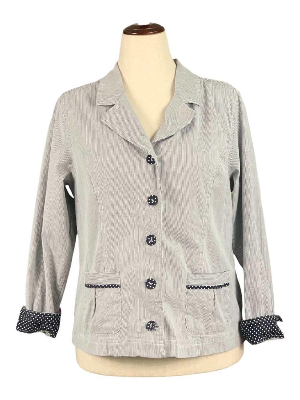 Christopher & Banks Blue White Striped Polka Dot Nautical Jacket Blazer Large